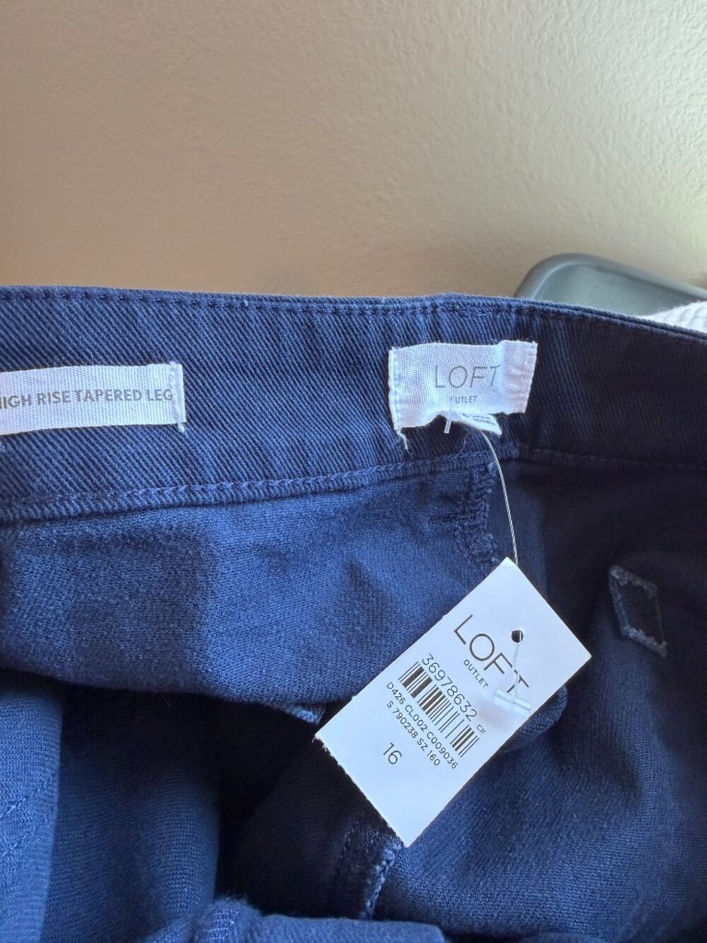 LOFT Outlet High Rise Tapered Leg Pants 16 NWT Navy Cotton Stretch Ankle Casual - Picture 7 of 9